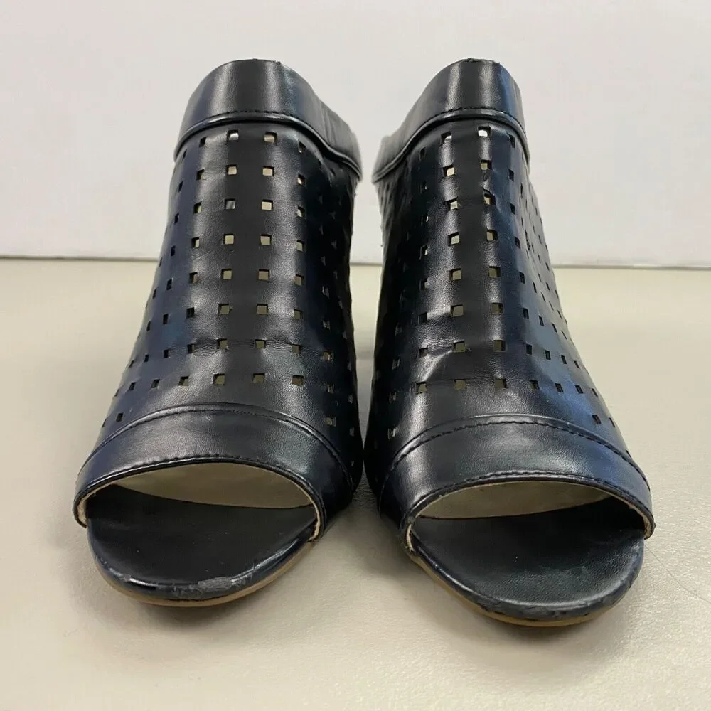 Rialto Chunky Heel Mules Womens 8.5 Black Perforated‎ Leather Sandals Retro Y2K